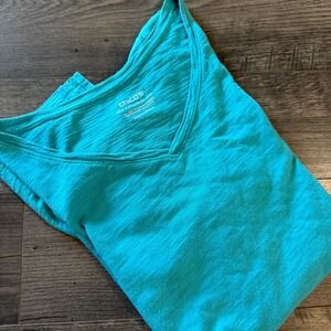 Chicos The Ultimate Tee Teal Turquoise Blue V-Neck Slub Knit Top Size 1 Medium
